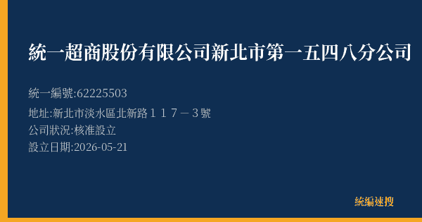 統一超商股份有限公司新北市第一五四八分公司的照片-統編 62225503(新北市) 公司登記資料與營業項目詳細圖表