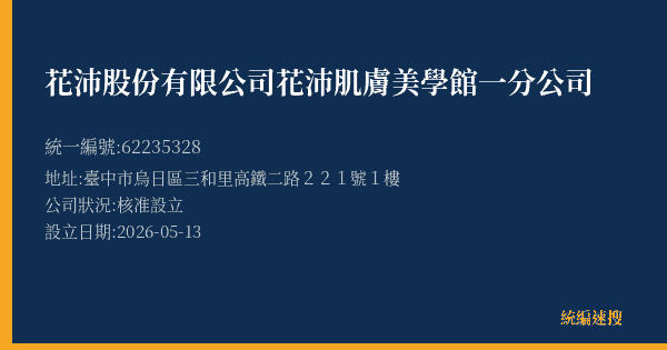 花沛股份有限公司花沛肌膚美學館一分公司的照片-統編 62235328 公司登記資料與營業項目詳細圖表