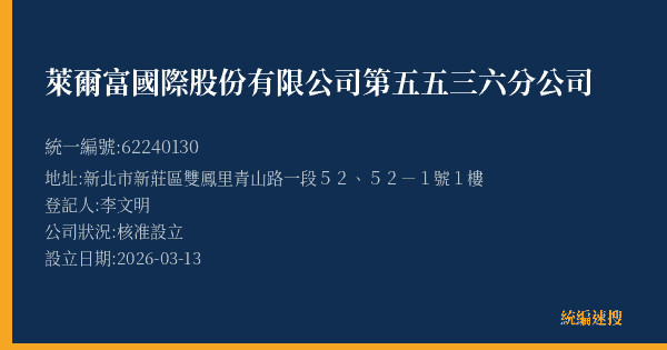 萊爾富國際股份有限公司第五五三六分公司的照片-統編 62240130(新北市) 公司登記資料與營業項目詳細圖表