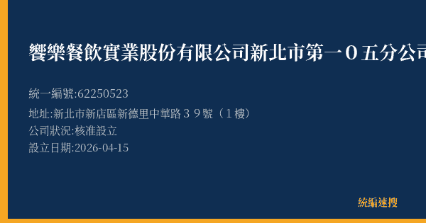 饗樂餐飲實業股份有限公司新北市第一0五分公司的照片-統編 62250523 公司登記資料與營業項目詳細圖表