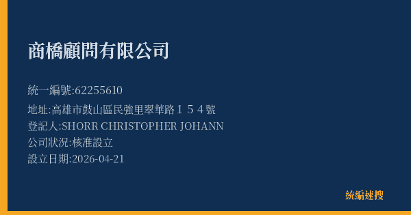 商橋顧問有限公司的照片-統編 62255610 公司登記資料與營業項目詳細圖表