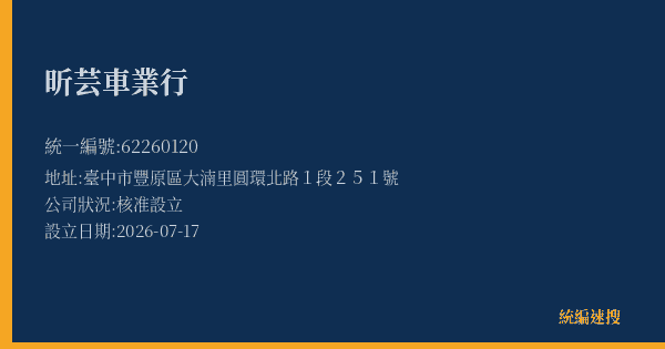 昕芸車業行的照片-統編 62260120 公司登記資料與營業項目詳細圖表