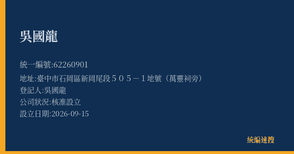 吳國龍的照片-統編 62260901(臺中市) 公司登記資料與營業項目詳細圖表