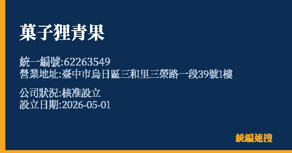 菓子狸青果的照片-統編 62263549 公司登記資料與營業項目詳細圖表