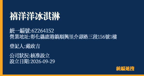 禧洋洋冰淇淋的照片-統編 62264152(彰化縣) 公司登記資料與營業項目詳細圖表