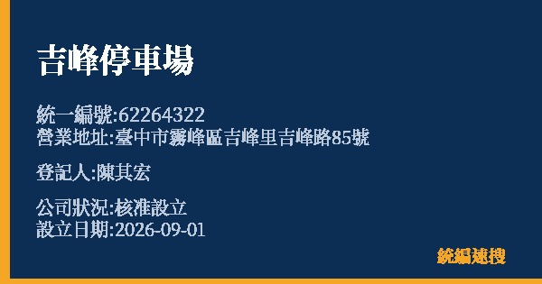 吉峰停車場的照片-統編 62264322 公司登記資料與營業項目詳細圖表