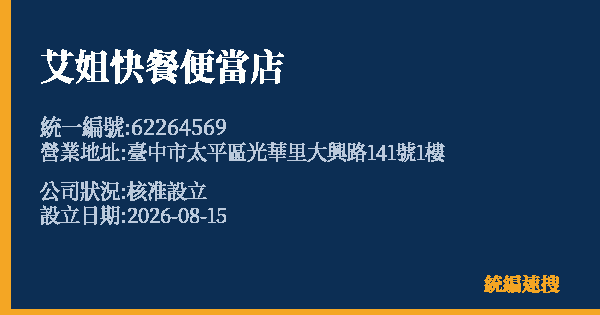 艾姐快餐便當店的照片-統編 62264569 公司登記資料與營業項目詳細圖表