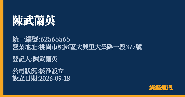 陳武蘭英的照片-統編 62565565(桃園市) 公司登記資料與營業項目詳細圖表