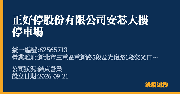 正好停股份有限公司安芯大樓停車場的照片-統編 62565713(新北市) 公司登記資料與營業項目詳細圖表