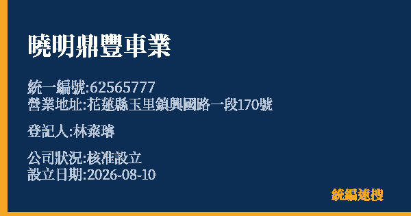 曉明鼎豐車業的照片-統編 62565777 公司登記資料與營業項目詳細圖表