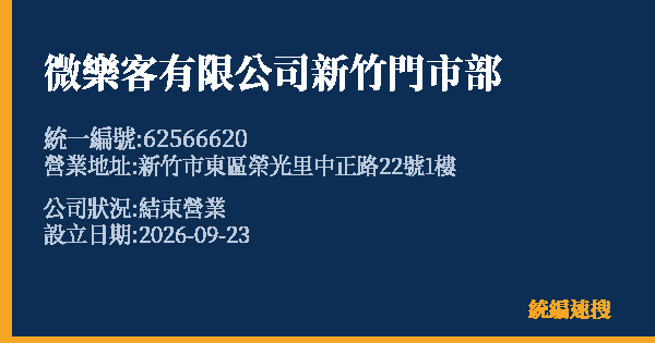 微樂客有限公司新竹門市部的照片-統編 62566620(新竹市) 公司登記資料與營業項目詳細圖表