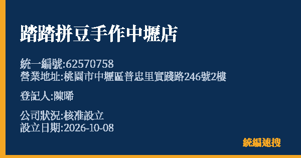 踏踏拼豆手作中壢店的照片-統編 62570758(桃園市) 公司登記資料與營業項目詳細圖表