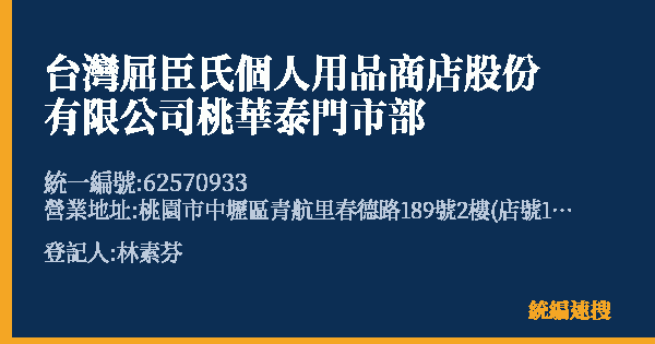 台灣屈臣氏個人用品商店股份有限公司桃華泰門市部的照片-統編 62570933(桃園市) 公司登記資料與營業項目詳細圖表