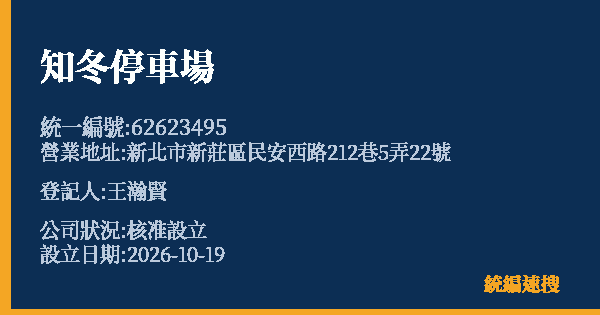 知冬停車場的照片-統編 62623495(新北市) 公司登記資料與營業項目詳細圖表
