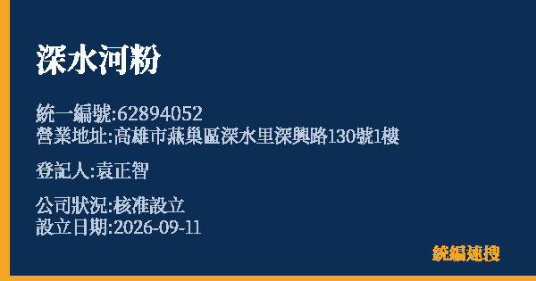 深水河粉的照片-統編 62894052(高雄市) 公司登記資料與營業項目詳細圖表