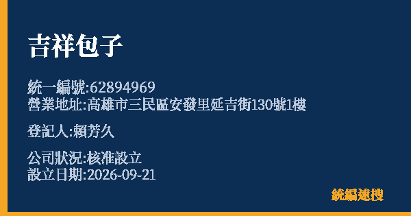 吉祥包子的照片-統編 62894969(高雄市) 公司登記資料與營業項目詳細圖表