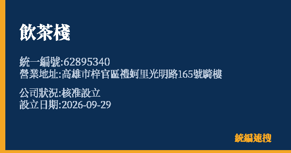 飲茶棧的照片-統編 62895340(高雄市) 公司登記資料與營業項目詳細圖表