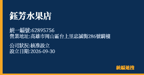 鈺芳水果店的照片-統編 62895756(高雄市) 公司登記資料與營業項目詳細圖表