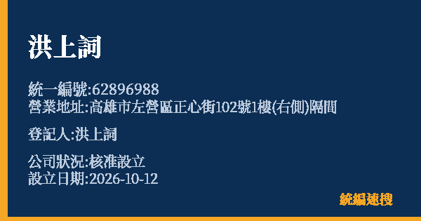 洪上詞的照片-統編 62896988(高雄市) 公司登記資料與營業項目詳細圖表