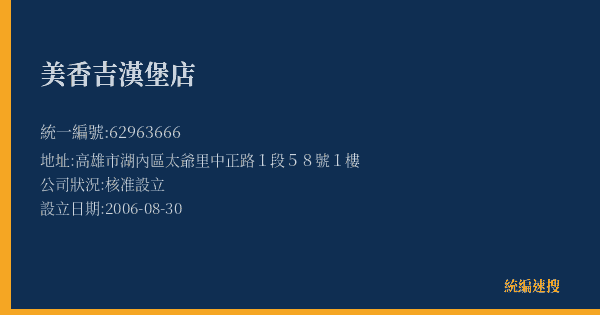 美香吉漢堡店的照片-統編 62963666(高雄市) 公司登記資料與營業項目詳細圖表