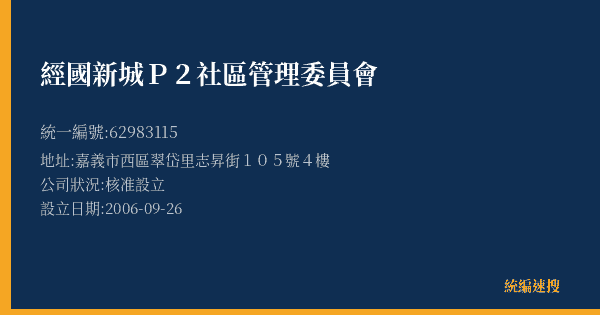 經國新城P2社區管理委員會的照片-統編 62983115(嘉義市) 公司登記資料與營業項目詳細圖表