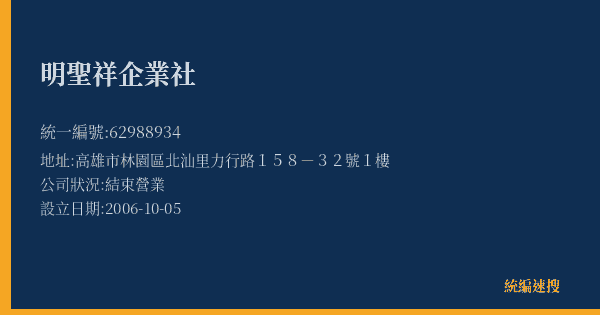 明聖祥企業社的照片-統編 62988934(高雄市) 公司登記資料與營業項目詳細圖表