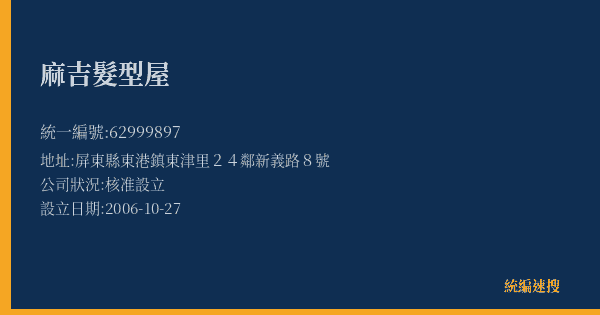麻吉髮型屋的照片-統編 62999897(屏東縣) 公司登記資料與營業項目詳細圖表