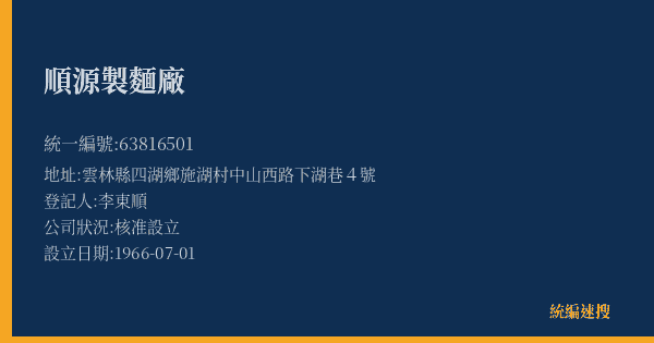 順源製麵廠的照片-統編 63816501(雲林縣) 公司登記資料與營業項目詳細圖表
