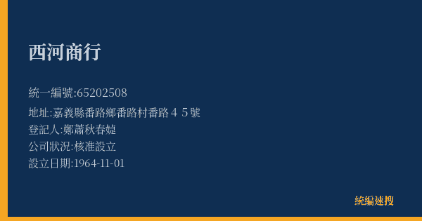 西河商行的照片-統編 65202508(嘉義縣) 公司登記資料與營業項目詳細圖表