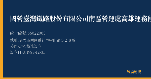 國營臺灣鐵路股份有限公司南區營運處高雄運務段嘉義站的照片-統編 66022005(嘉義市) 公司登記資料與營業項目詳細圖表