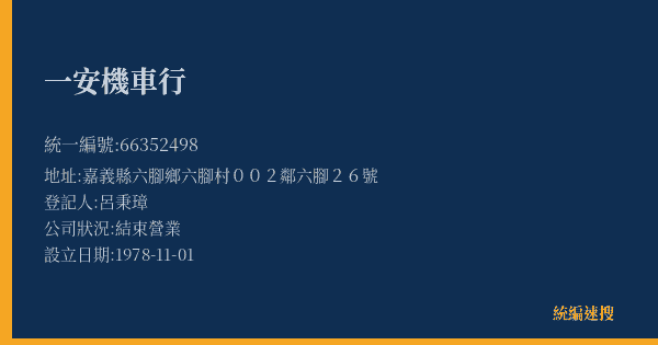 一安機車行的照片-統編 66352498(嘉義縣) 公司登記資料與營業項目詳細圖表