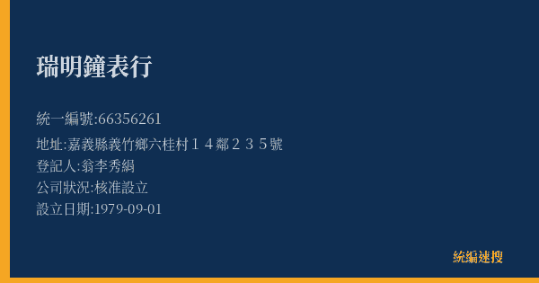 瑞明鐘表行的照片-統編 66356261(嘉義縣) 公司登記資料與營業項目詳細圖表