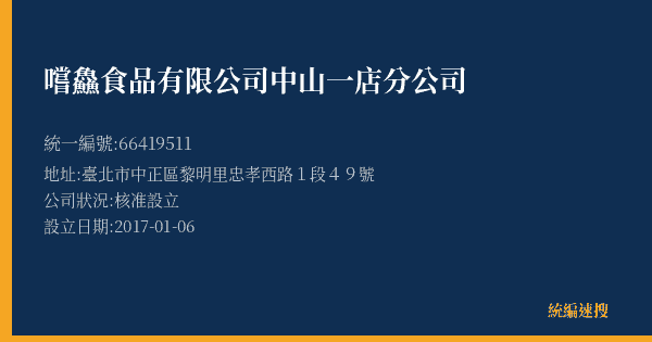 嚐鱻食品有限公司中山一店分公司的照片-統編 66419511(臺北市) 公司登記資料與營業項目詳細圖表