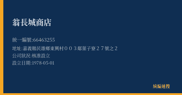 翁長城商店的照片-統編 66463255(嘉義縣) 公司登記資料與營業項目詳細圖表