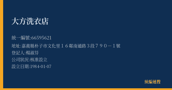 大方洗衣店的照片-統編 66595621(嘉義縣) 公司登記資料與營業項目詳細圖表