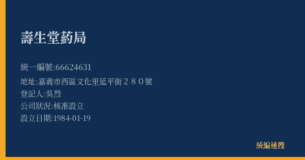 壽生堂葯局的照片-統編 66624631(嘉義市) 公司登記資料與營業項目詳細圖表