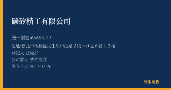 碳矽精工有限公司的照片-統編 66653179(新北市) 公司登記資料與營業項目詳細圖表