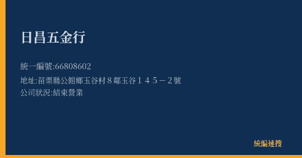 日昌五金行的照片-統編 66808602(苗栗縣) 公司登記資料與營業項目詳細圖表