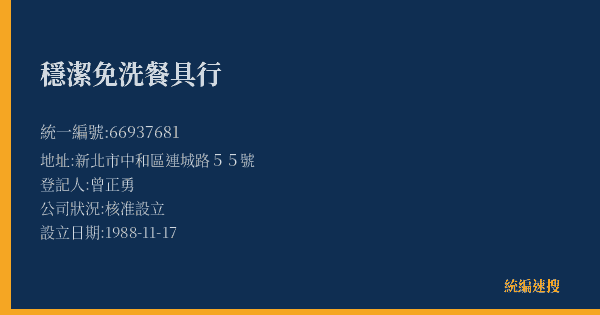 穩潔免洗餐具行的照片-統編 66937681(新北市) 公司登記資料與營業項目詳細圖表