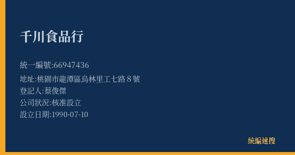 千川食品行的照片-統編 66947436(桃園市) 公司登記資料與營業項目詳細圖表