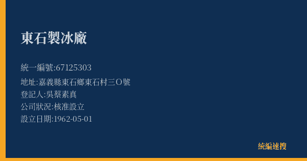東石製冰廠的照片-統編 67125303(嘉義縣) 公司登記資料與營業項目詳細圖表