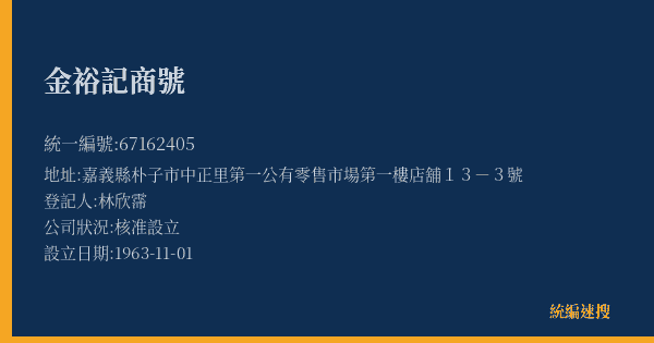 金裕記商號的照片-統編 67162405(嘉義縣) 公司登記資料與營業項目詳細圖表