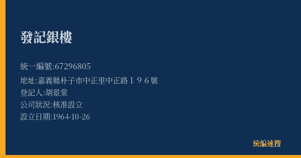 發記銀樓的照片-統編 67296805(嘉義縣) 公司登記資料與營業項目詳細圖表
