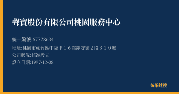 聲寶股份有限公司桃園服務中心的照片-統編 67728634(桃園市) 公司登記資料與營業項目詳細圖表