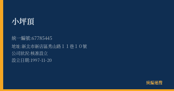小坪頂的照片-統編 67785445(新北市) 公司登記資料與營業項目詳細圖表