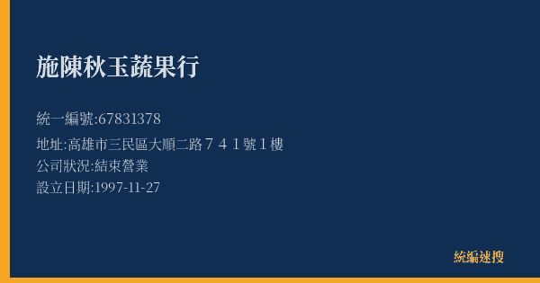 施陳秋玉蔬果行的照片-統編 67831378(高雄市) 公司登記資料與營業項目詳細圖表