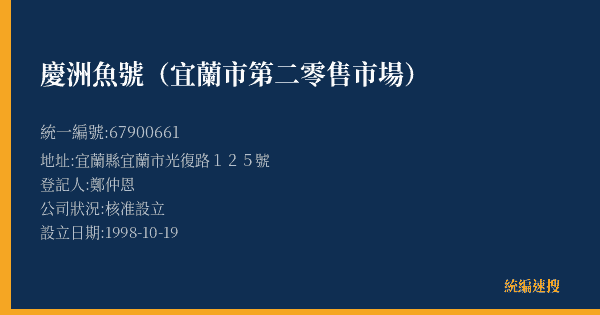 慶洲魚號(宜蘭市第二零售市場)的照片-統編 67900661(宜蘭縣) 公司登記資料與營業項目詳細圖表