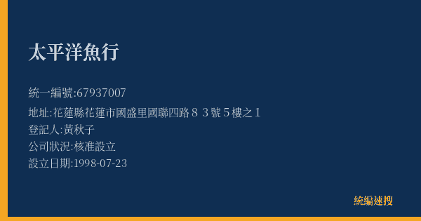 太平洋魚行的照片-統編 67937007(花蓮縣) 公司登記資料與營業項目詳細圖表