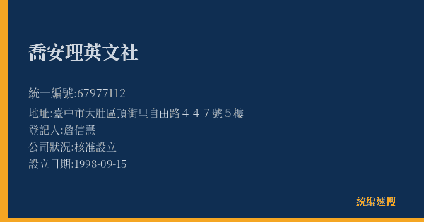 喬安理英文社的照片-統編 67977112(臺中市) 公司登記資料與營業項目詳細圖表