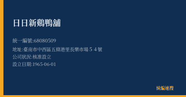 日日新鷄鴨舖的照片-統編 68080509(臺南市) 公司登記資料與營業項目詳細圖表
